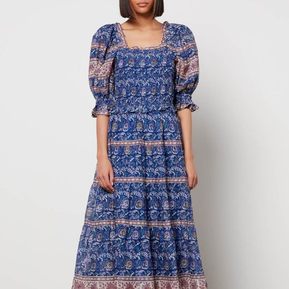 SEA Rosita Border Puff Sleeve Smocked Dress - Blue - NWT - Size Small - Picture 6 of 6